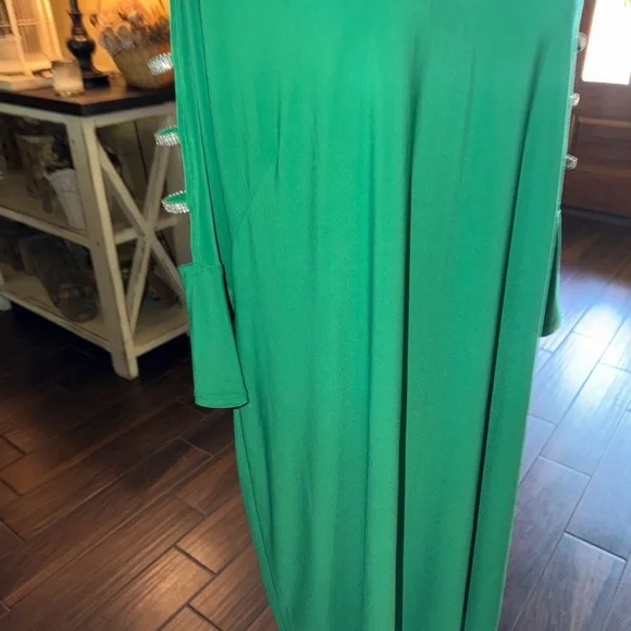 MSK Kelly Green RHINESTONE 3/4 Sleeve Sheath Dress V Neck Size 2X NEW - Picture 7 of 9